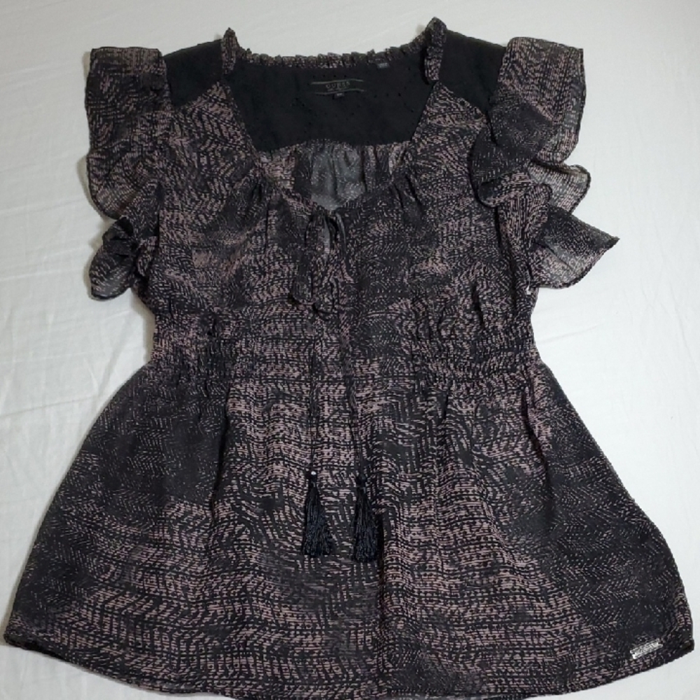 Women's Black and Pink Ruffle Top